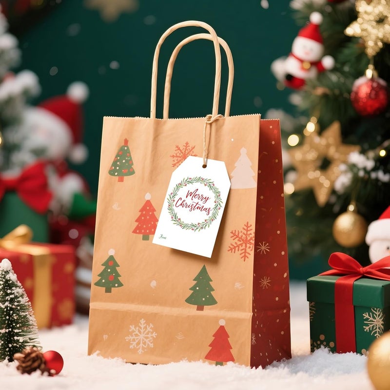 Alynta Merry Christmas Gift Tags - Holiday Wreath Gift Tags with String Xmas Tag 50Pcs Christmas Tag for Christmas Presents Gift Wrapping Xmas Decorations - Image 5